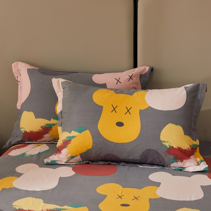 91家纺网 家纺一手货源 找家纺 晶缦 2023新款格林系列全棉活性磨毛枕套 魅力熊