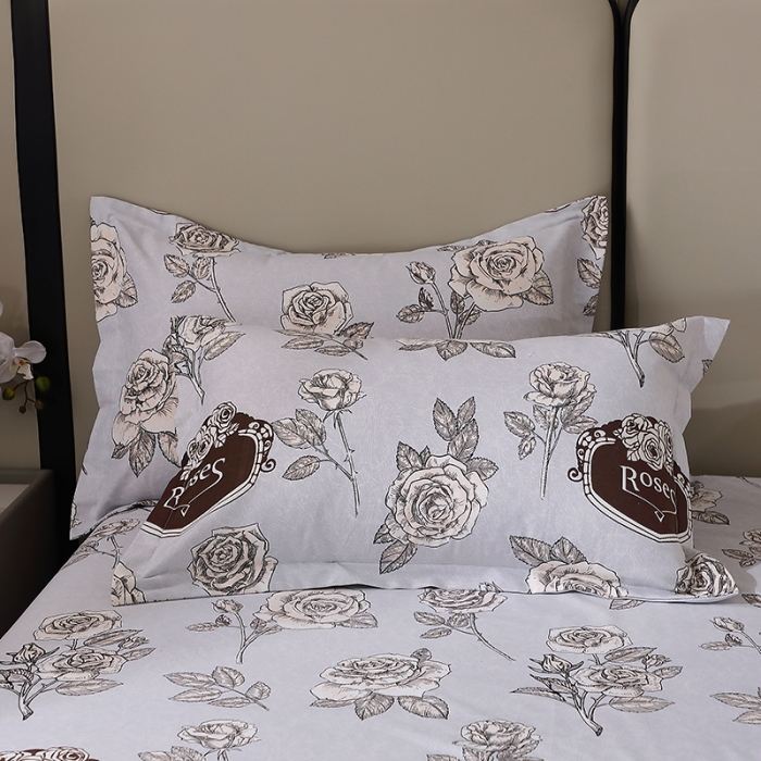 91家纺网 家纺一手货源 找家纺 晶缦 2023新款格林系列全棉活性磨毛枕套 庄园灰