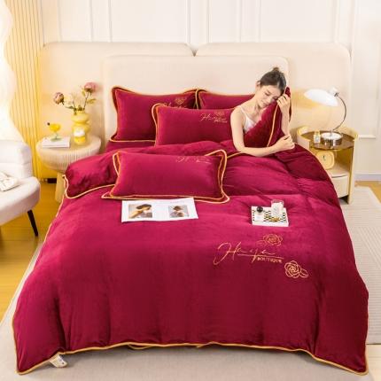 91家纺网 家纺一手货源 找家纺 （总）博兰蒂2023新款绣花牛奶绒四件套床裙款-水仙花系列