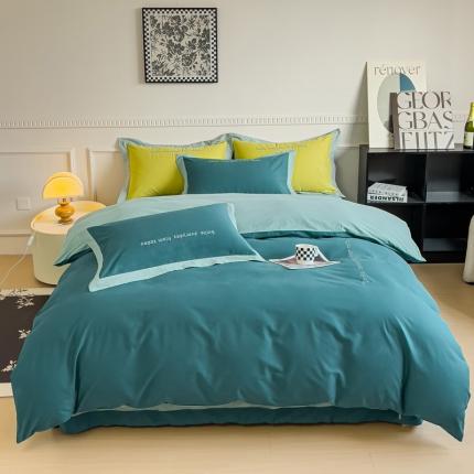 91家纺网 家纺一手货源 找家纺 （总）嘉汀兰 2023秋冬新品60支加厚轻奢磨毛撞色绣花四件套—暮里