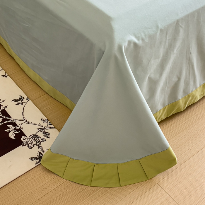 91家纺网 家纺一手货源 找家纺 嘉汀兰 2023秋冬新品60支加厚轻奢磨毛撞色绣花四件套—暮里 芥绿色