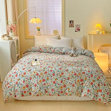 91家纺网 家纺一手货源 找家纺 （总）畅畅家纺 2024新款活性印花小清新AB版加厚高克重牛奶绒四件套