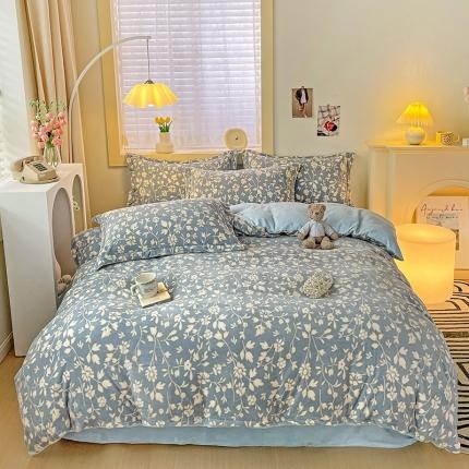 畅畅家纺 2023新款活性印花小清新AB版加厚高克重法莱绒牛奶绒四件套 浪漫情调