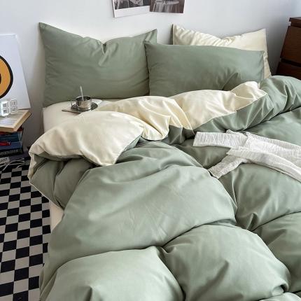 91家纺网 家纺一手货源 找家纺 纯色双拼AB版水洗棉学生宿舍三件套四件套单被套-家用场景 双拼抹茶芝士