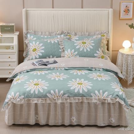 91家纺网 家纺一手货源 找家纺 （总）爱妮玖玖 2023新款夹棉床裙配花边被套四件套