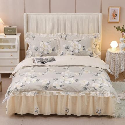 91家纺网 家纺一手货源 找家纺 （总）爱妮玖玖 2023新款夹棉床裙配花边被套四件套