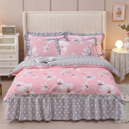 91家纺网 家纺一手货源 找家纺 （总）爱妮玖玖 2023新款夹棉床裙配花边被套四件套