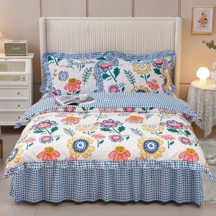 91家纺网 家纺一手货源 找家纺 （总）爱妮玖玖 2023新款夹棉床裙配花边被套四件套