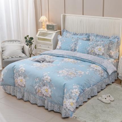 91家纺网 家纺一手货源 找家纺 （总）爱妮玖玖 2023新款夹棉床裙配双针被套四件套