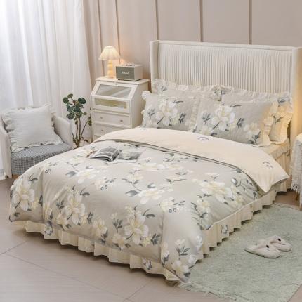 91家纺网 家纺一手货源 找家纺 （总）爱妮玖玖 2023新款夹棉床裙配双针被套四件套