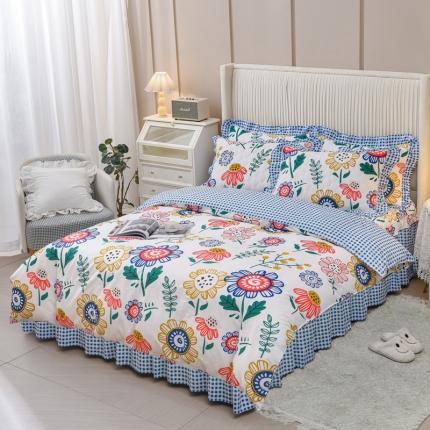 91家纺网 家纺一手货源 找家纺 （总）爱妮玖玖 2023新款夹棉床裙配双针被套四件套