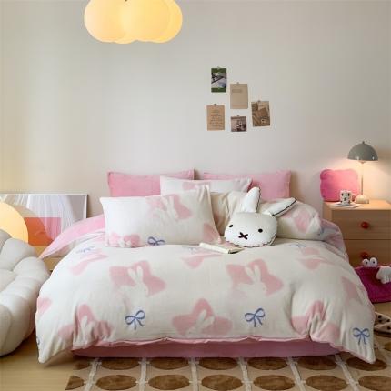 91家纺网 家纺一手货源 找家纺 美乐迪2023新款舒棉绒牛奶绒套件 可可兔