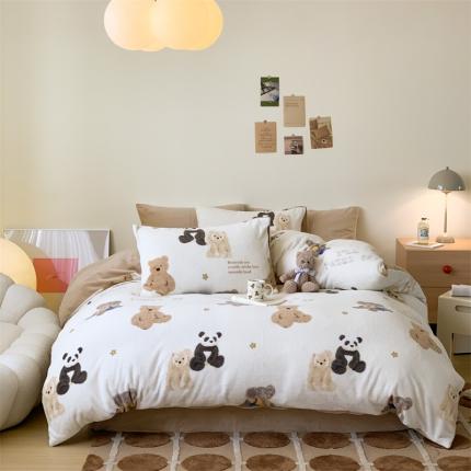 91家纺网 家纺一手货源 找家纺 美乐迪2023新款舒棉绒牛奶绒套件 萌宠