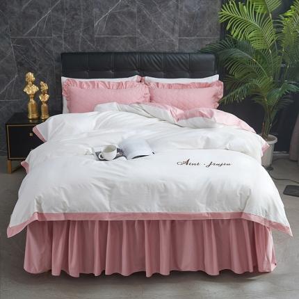 91家纺网 家纺一手货源 找家纺 （总）爱妮玖玖 2023新款素色夹棉床裙四件套素拼款