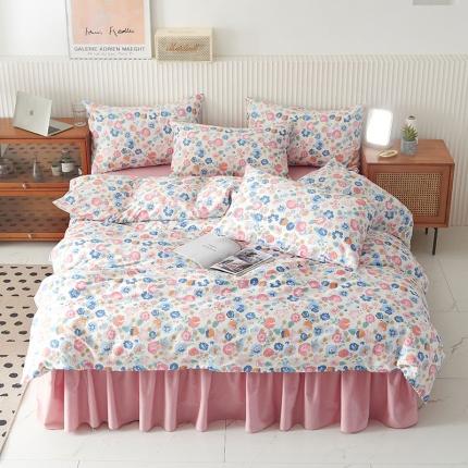 91家纺网 家纺一手货源 找家纺 （总）爱妮玖玖 2023新款素色夹棉床裙四件套素印款