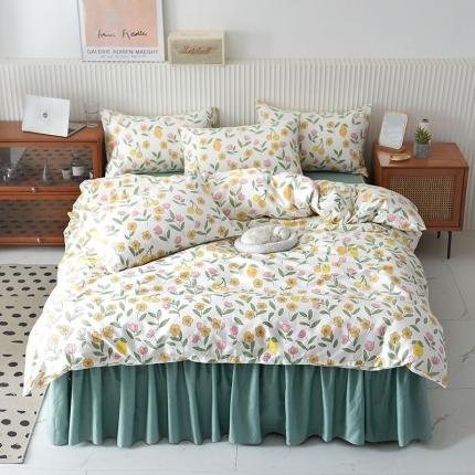 91家纺网 家纺一手货源 找家纺 （总）爱妮玖玖 2023新款素色夹棉床裙四件套素印款