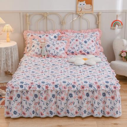 91家纺网 家纺一手货源 找家纺 （总）爱妮玖玖 2023新款小蕾丝床裙四件套全套夹棉床裙床笠四件套