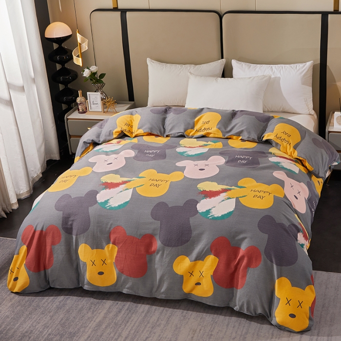 91家纺网 家纺一手货源 找家纺 晶缦 2023新款格林系列全棉活性磨毛单被套 魅力熊