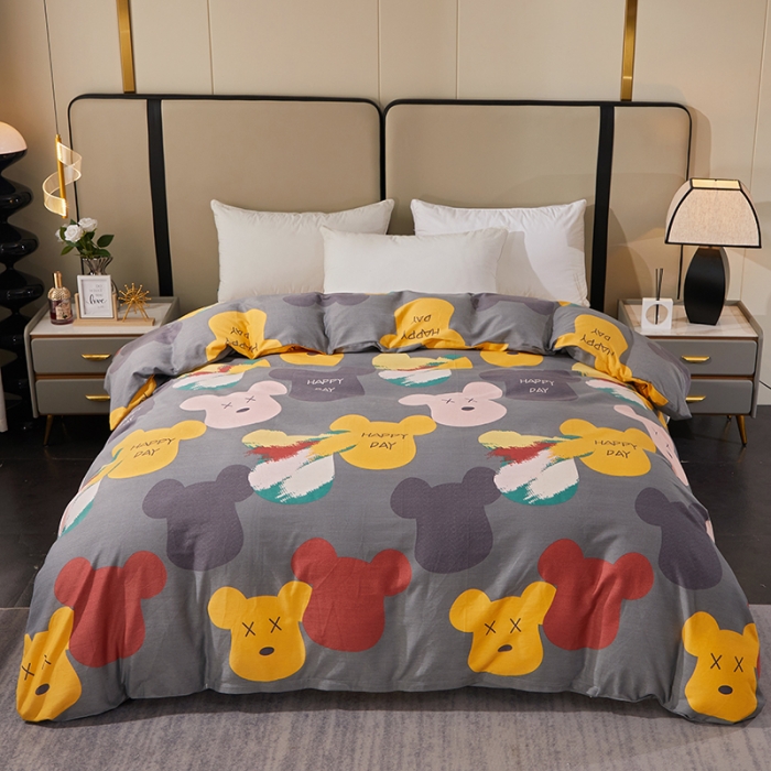 91家纺网 家纺一手货源 找家纺 晶缦 2023新款格林系列全棉活性磨毛单被套 魅力熊