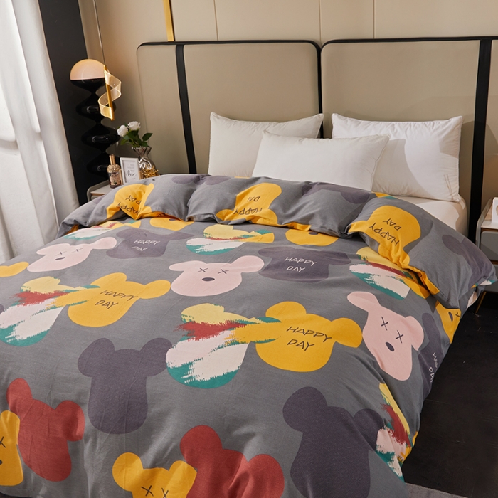 91家纺网 家纺一手货源 找家纺 晶缦 2023新款格林系列全棉活性磨毛单被套 魅力熊