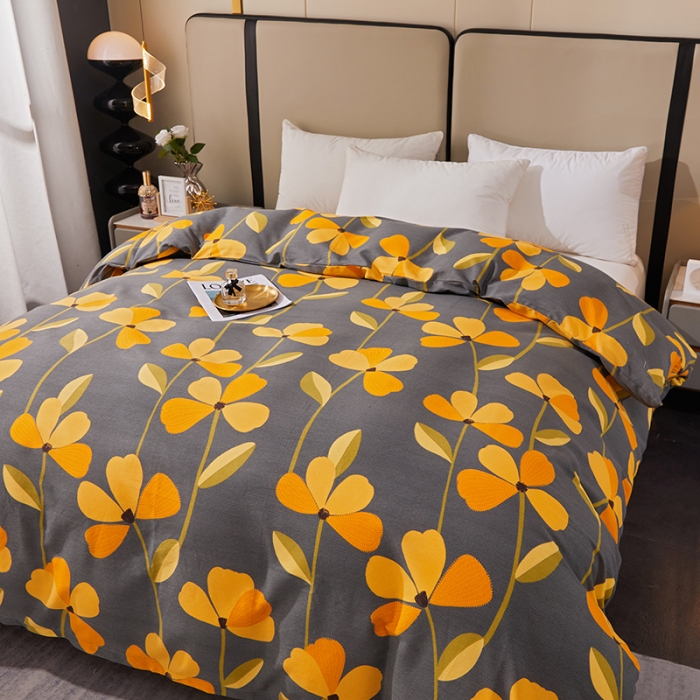 91家纺网 家纺一手货源 找家纺 晶缦 2023新款格林系列全棉活性磨毛单被套 叶叶生辉