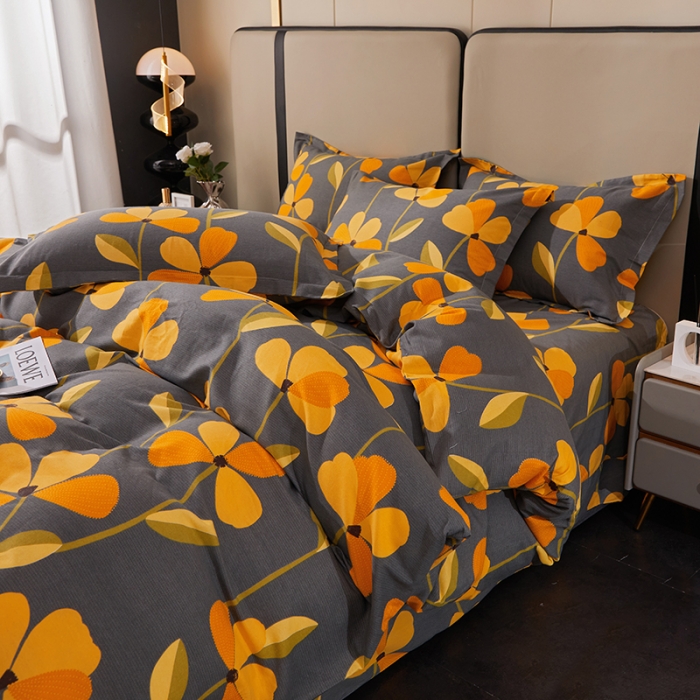 91家纺网 家纺一手货源 找家纺 晶缦 2023新款格林系列全棉活性磨毛单被套 叶叶生辉