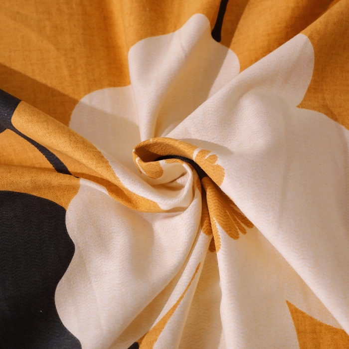 91家纺网 家纺一手货源 找家纺 晶缦 2023新款格林系列全棉活性磨毛单被套 花之舞黄