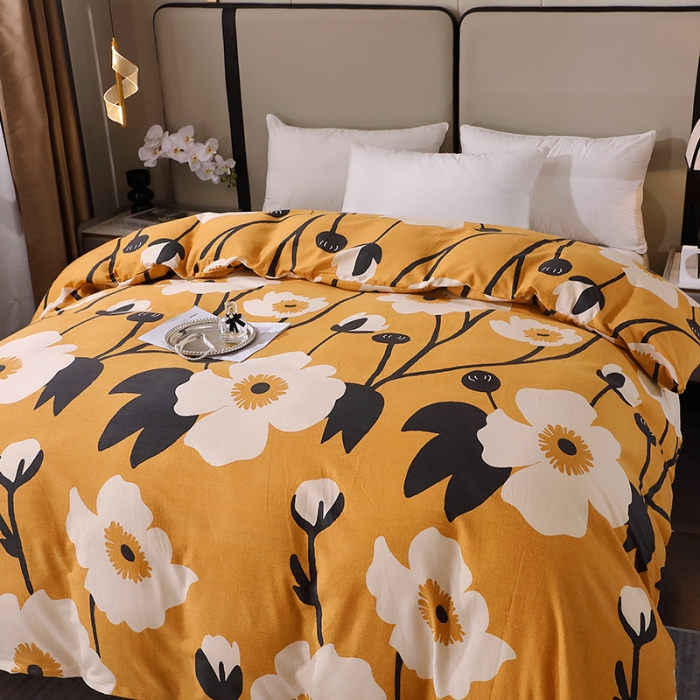 91家纺网 家纺一手货源 找家纺 晶缦 2023新款格林系列全棉活性磨毛单被套 花之舞黄