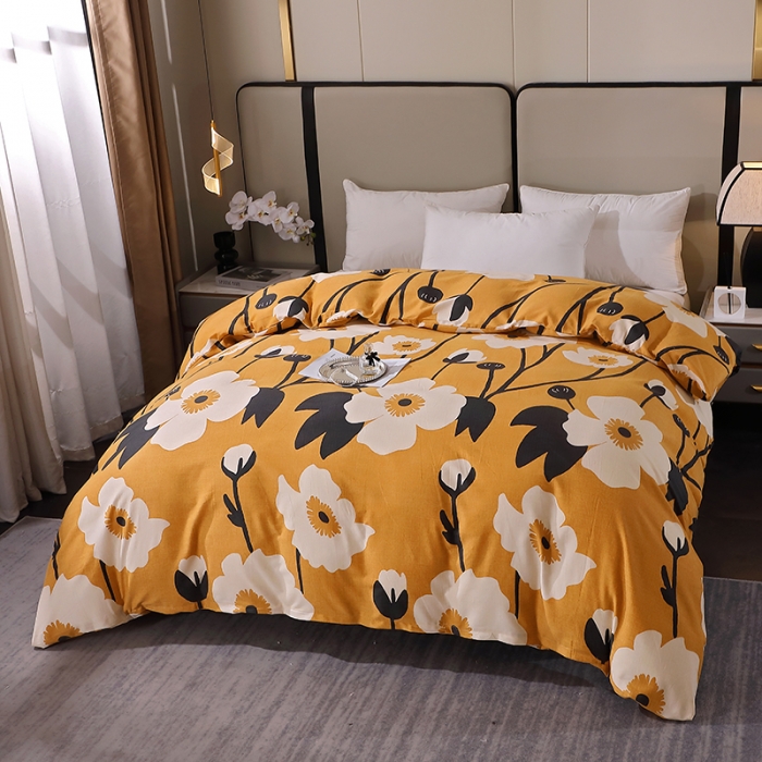 91家纺网 家纺一手货源 找家纺 晶缦 2023新款格林系列全棉活性磨毛单被套 花之舞黄