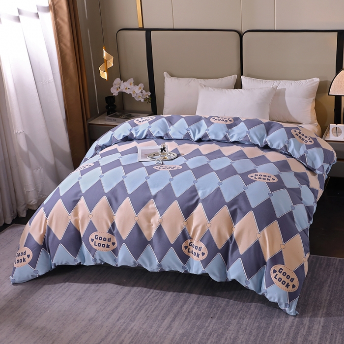 91家纺网 家纺一手货源 找家纺 晶缦 2023新款格林系列全棉活性磨毛单被套 棱镜