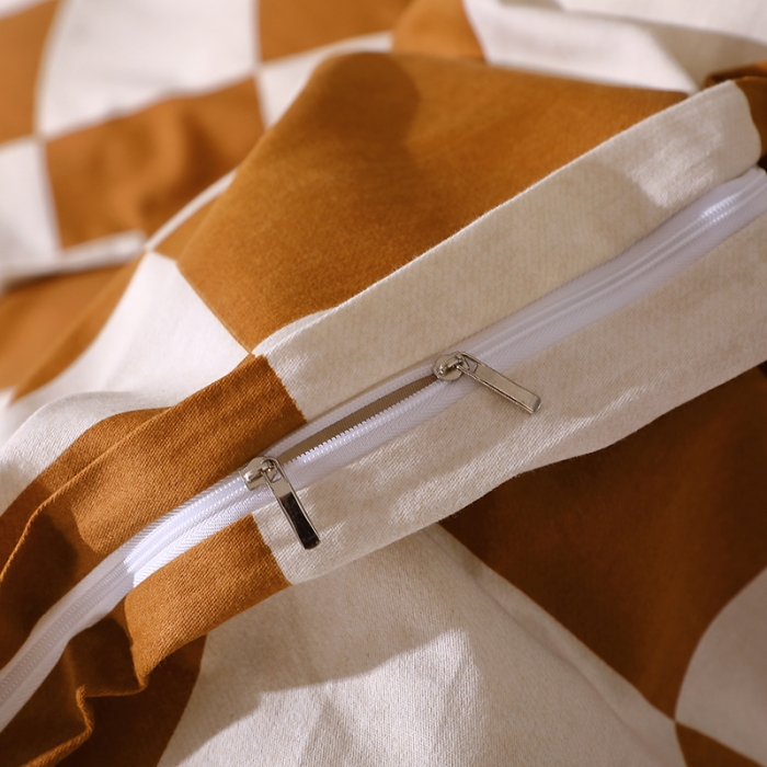 91家纺网 家纺一手货源 找家纺 晶缦 2023新款格林系列全棉活性磨毛单被套 棋盘格桔