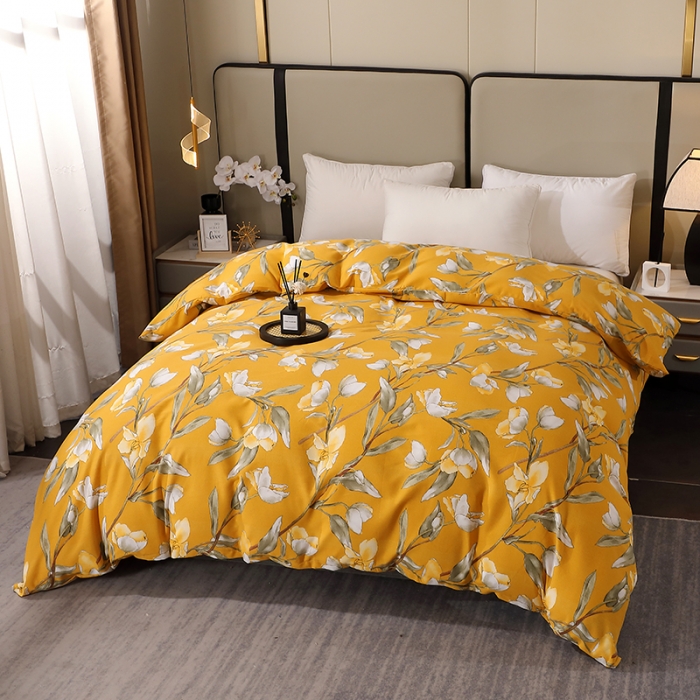 91家纺网 家纺一手货源 找家纺 晶缦 2023新款格林系列全棉活性磨毛单被套 如月梦黄