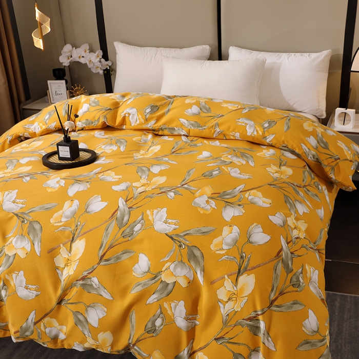 91家纺网 家纺一手货源 找家纺 晶缦 2023新款格林系列全棉活性磨毛单被套 如月梦黄