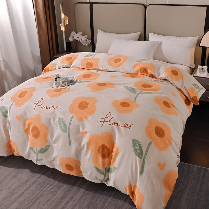 91家纺网 家纺一手货源 找家纺 晶缦 2023新款格林系列全棉活性磨毛单被套 太阳花