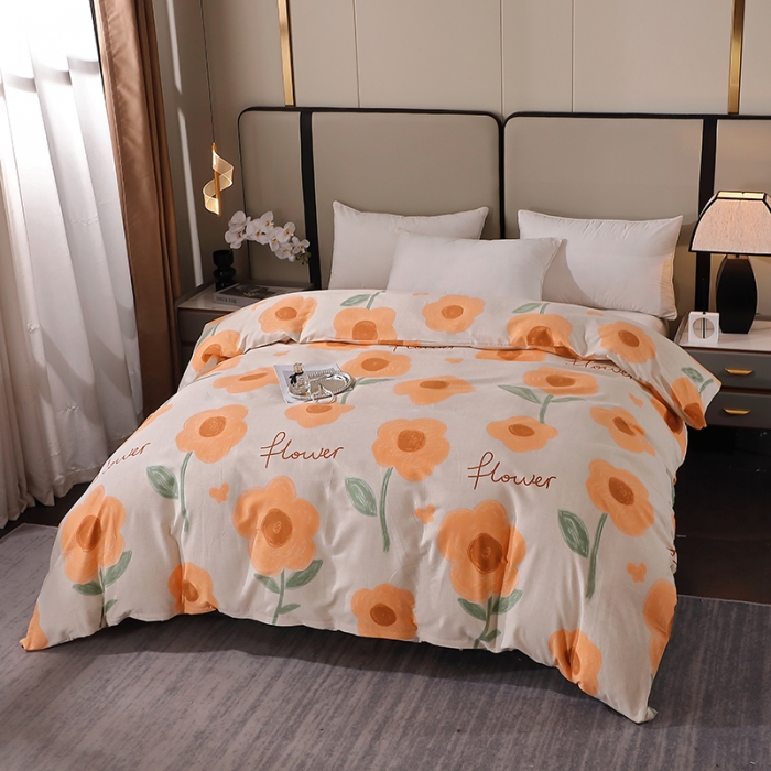 91家纺网 家纺一手货源 找家纺 晶缦 2023新款格林系列全棉活性磨毛单被套 太阳花