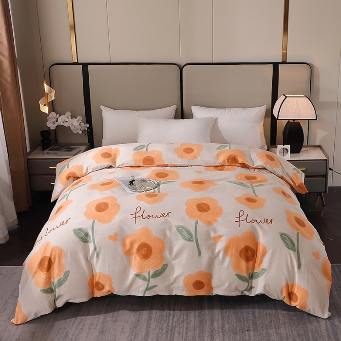 91家纺网 家纺一手货源 找家纺 晶缦 2023新款格林系列全棉活性磨毛单被套 太阳花