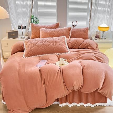 91家纺网 家纺一手货源 找家纺 禧缘家纺（原梦想家） 2024新款球球夹棉床裙式床笠牛奶绒四件套 球球-茶桔