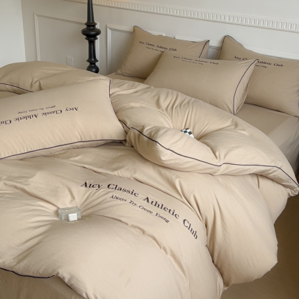 91家纺网 家纺一手货源 找家纺 （总）尤米 2023新款莫奈系列水洗棉绣花麻绳款四件套