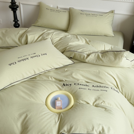 91家纺网 家纺一手货源 找家纺 （总）尤米 2023新款莫奈系列水洗棉绣花麻绳款四件套