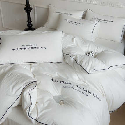 91家纺网 家纺一手货源 找家纺 （总）尤米 2023新款莫奈系列水洗棉绣花麻绳款四件套