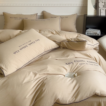 91家纺网 家纺一手货源 找家纺 （总）尤米 2023新款莫奈系列水洗棉绣花麻绳款单被套