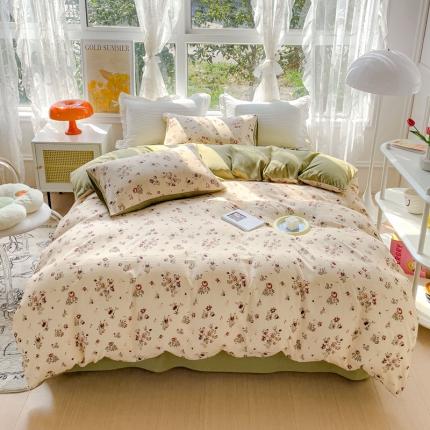 91家纺网 家纺一手货源 找家纺 宜家坊 2023新款法式风水洗棉麻四件套 花期