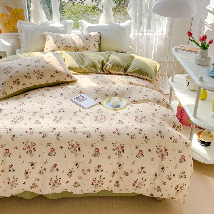 91家纺网 家纺一手货源 找家纺 宜家坊 2023新款法式风水洗棉麻四件套 花期