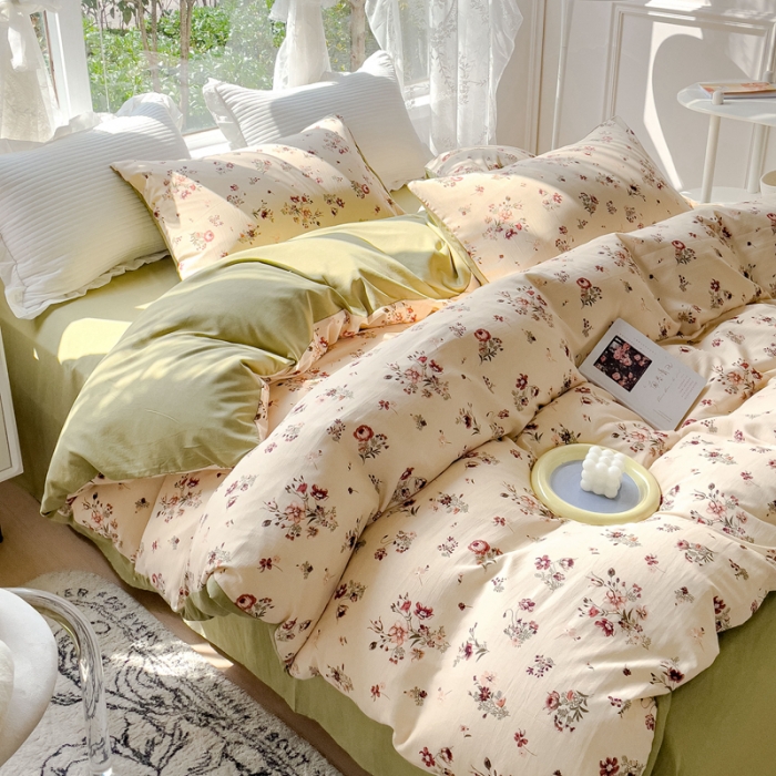 91家纺网 家纺一手货源 找家纺 宜家坊 2023新款法式风水洗棉麻四件套 花期