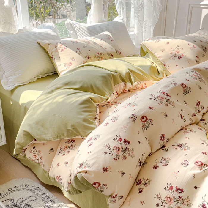 91家纺网 家纺一手货源 找家纺 宜家坊 2023新款法式风水洗棉麻四件套 花期