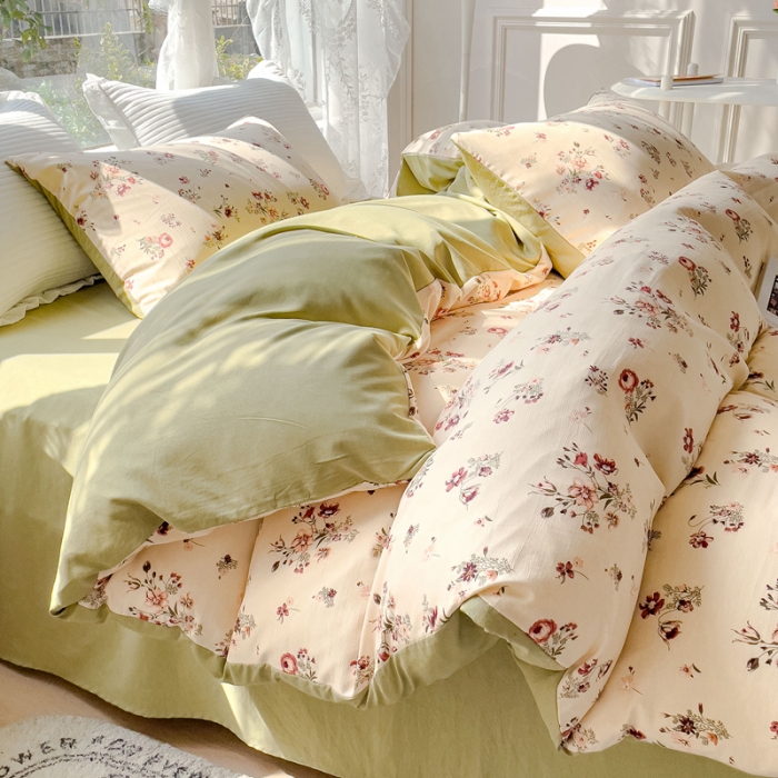 91家纺网 家纺一手货源 找家纺 宜家坊 2023新款法式风水洗棉麻四件套 花期