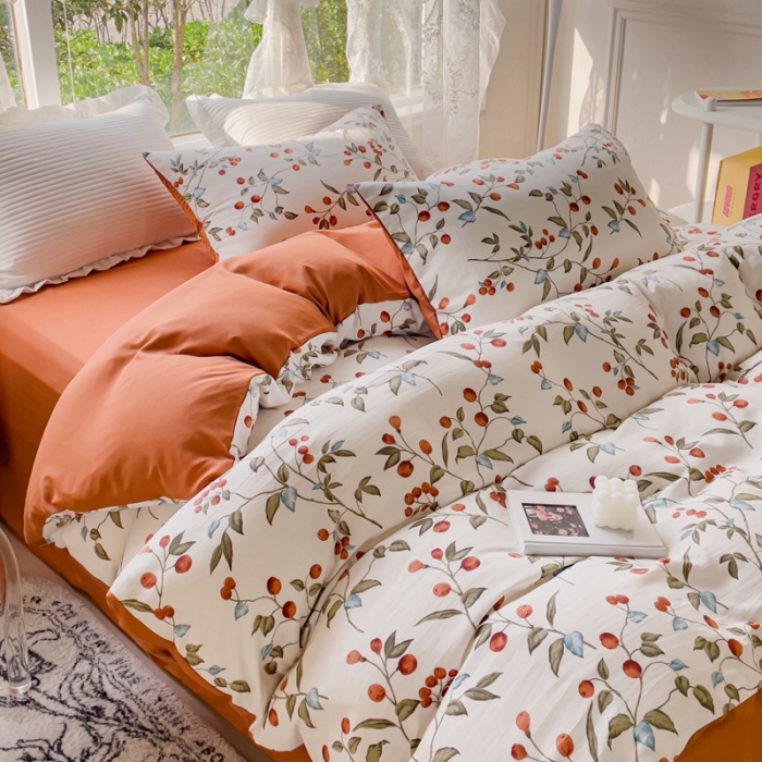 91家纺网 家纺一手货源 找家纺 宜家坊 2023新款法式风水洗棉麻四件套 花溪