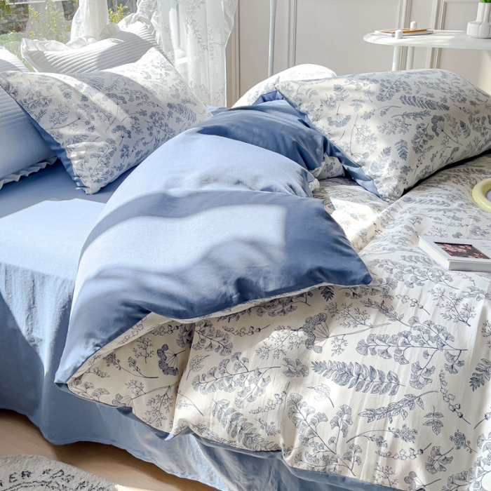91家纺网 家纺一手货源 找家纺 宜家坊 2023新款法式风水洗棉麻四件套 浅沫