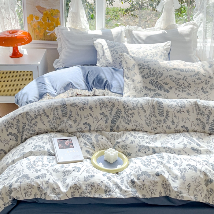 91家纺网 家纺一手货源 找家纺 宜家坊 2023新款法式风水洗棉麻四件套 浅沫