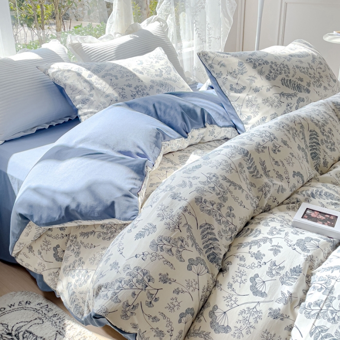 91家纺网 家纺一手货源 找家纺 宜家坊 2023新款法式风水洗棉麻四件套 浅沫